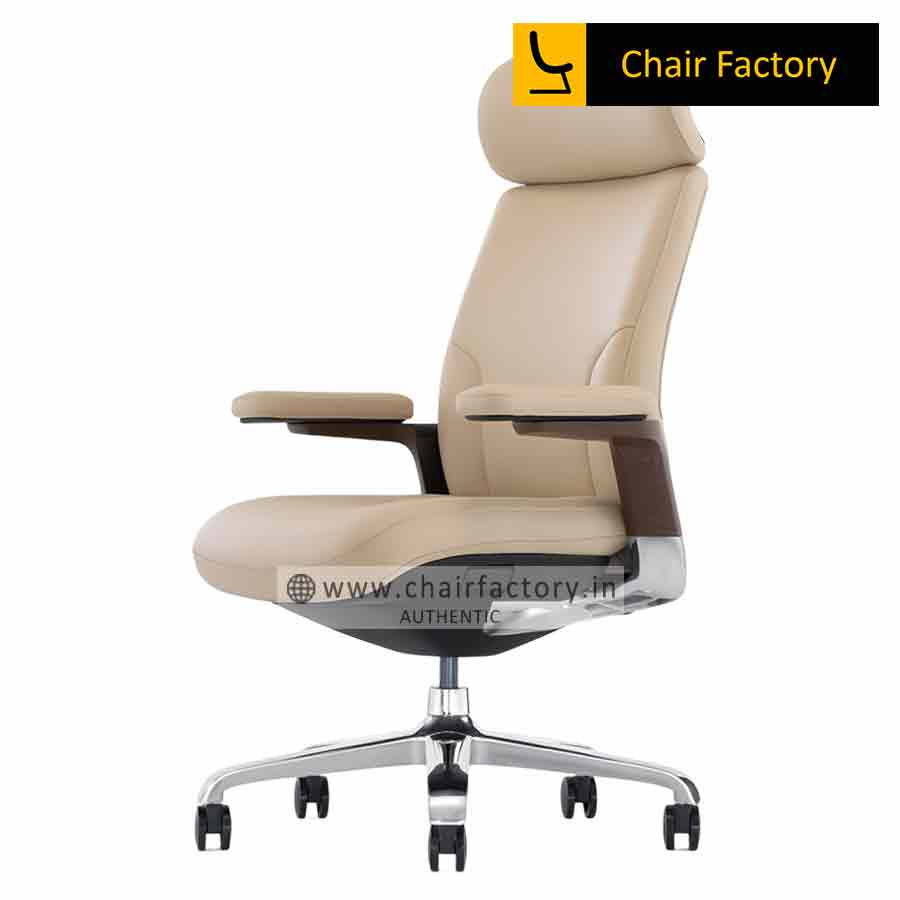 Stallion High Back 100% Genuine Leather Cream Chair 